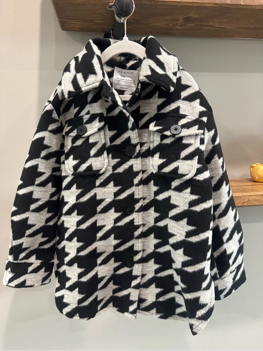 Primark Black & White Houndstooth Button-Front Shirt Jacket